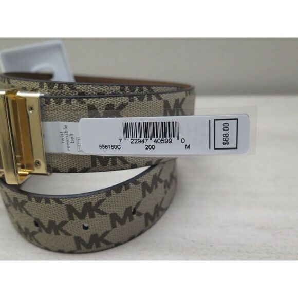 Michael Kors 556180C Women Sz M Reversible LEATHER Luggage Brown Logo MK Belt - Picture 4 of 10